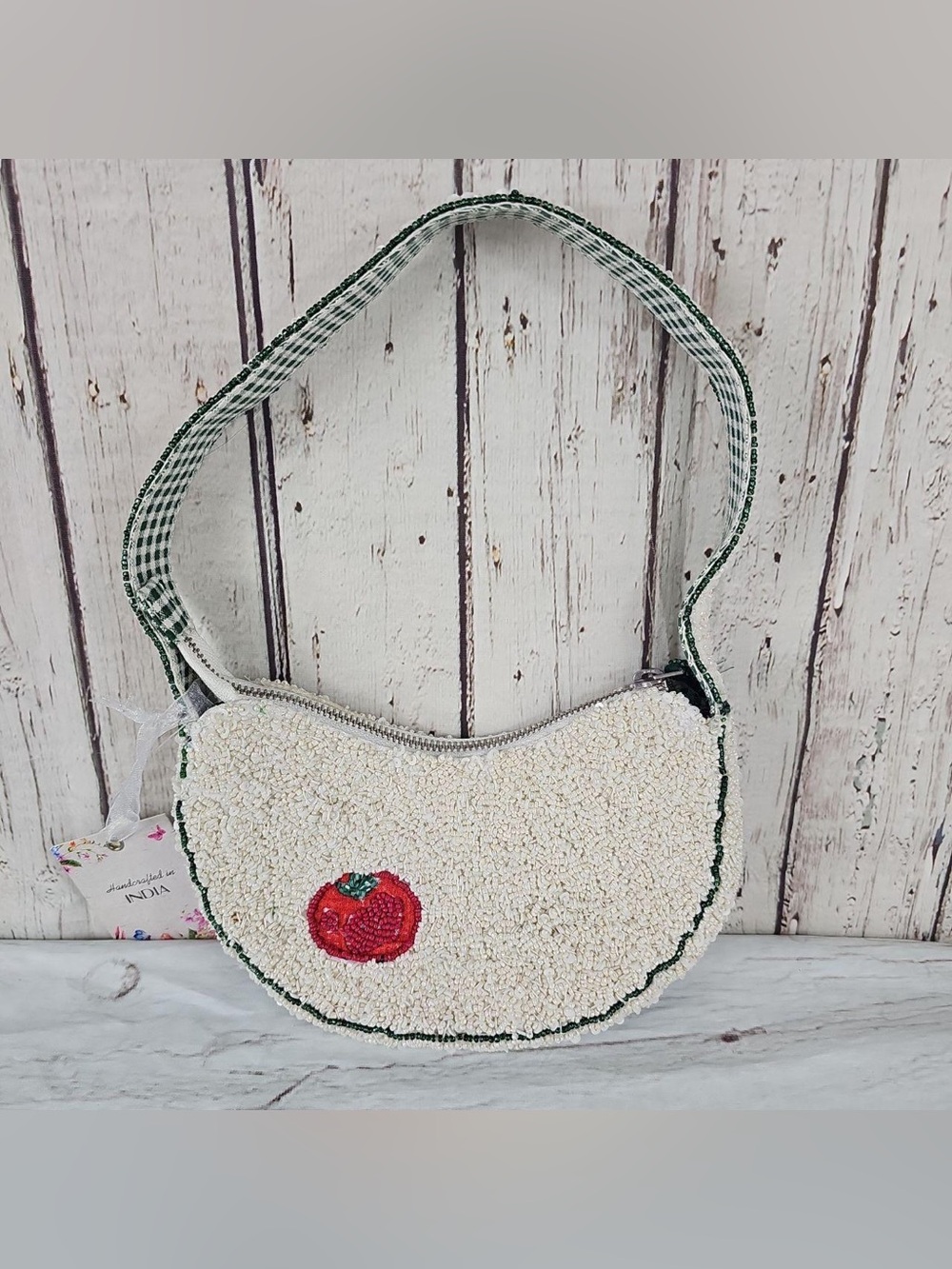 NWT Handmade in India Garden Vegetable Beaded Shoulder Bag White Multi TJ Maxx - Picture 6 of 13